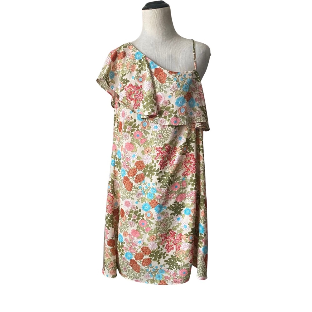 Entro | ruffle floral printed one shoulder/strap dress size medium